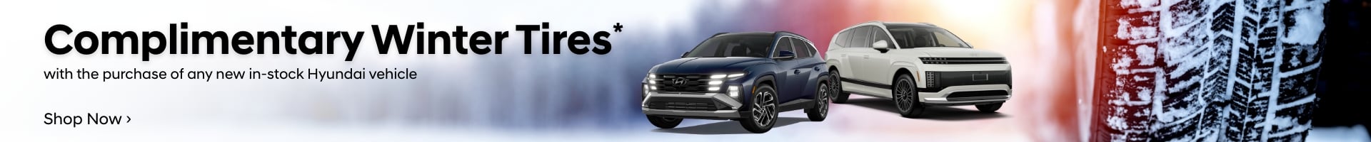 Complimentary Winter Tires* with the pruchase of any new in-stock Hyundai vehicle